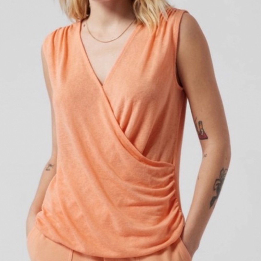 ATHLETA CACTUS PEACH SLEEVELESS BREEZY WRAP TOP TANK XL‎